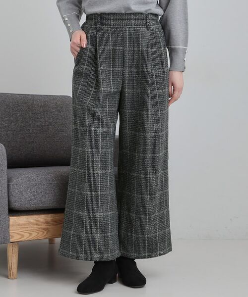 SHOO・LA・RUE / シューラルー パンツ | 【あったか】チェック柄ワイドパンツ(ネイビー(294))
