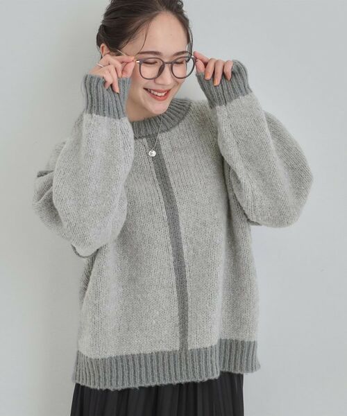 SHOO・LA・RUE / シューラルー ニット・セーター | 【S-LL】配色デザインがポイント ざっくり編みゆるニット(グレー(512))