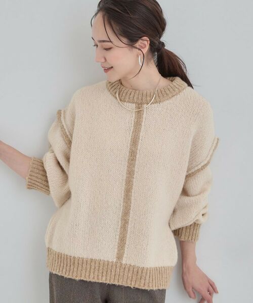 SHOO・LA・RUE / シューラルー ニット・セーター | 【S-LL】配色デザインがポイント ざっくり編みゆるニット(ライトベージュ(551))