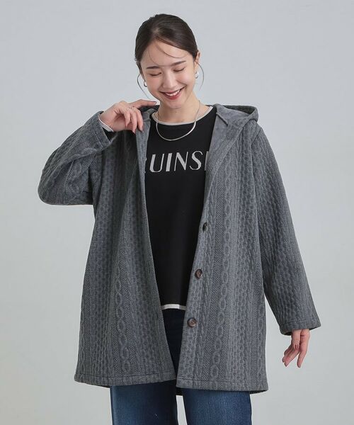 SHOO・LA・RUE / シューラルー カーディガン・ボレロ | 裏側ベロアジャージであったか ケーブルジャガードコーディガン | 詳細1