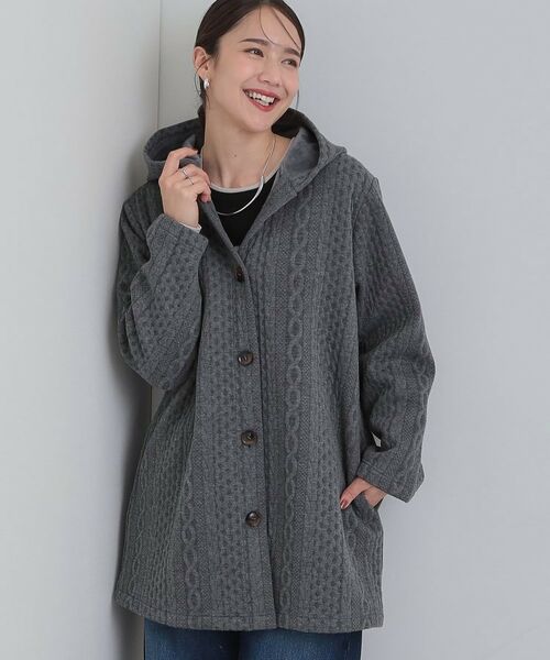 SHOO・LA・RUE / シューラルー カーディガン・ボレロ | 裏側ベロアジャージであったか ケーブルジャガードコーディガン(チャコールグレー(014))