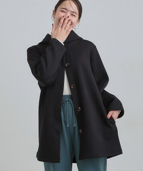 SHOO・LA・RUE / シューラルー カーディガン・ボレロ | 裏側ベロアジャージであったか ケーブルジャガードコーディガン(ブラック(019))