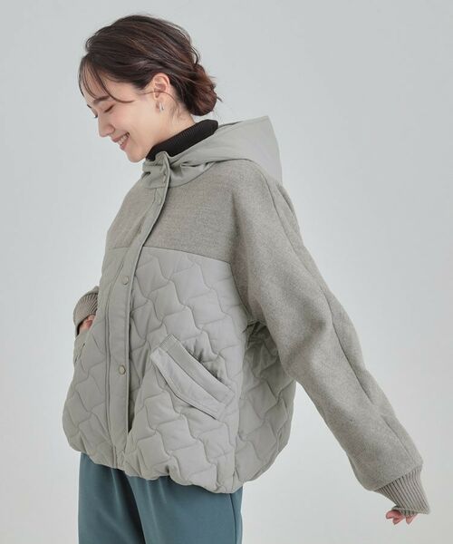 SHOO・LA・RUE / シューラルー レザーブルゾン・ジャケット | 【S-LL】異素材使いが目を惹く キルトフードブルゾン | 詳細2