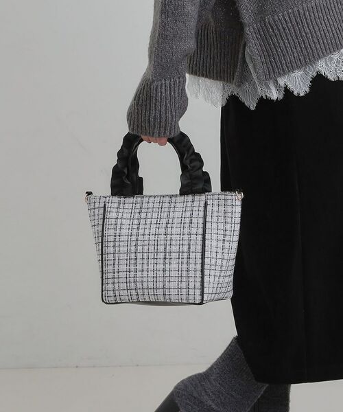 SHOO・LA・RUE / シューラルー トートバッグ | フリルハンドルツイードトートバッグ(オフホワイト(003))