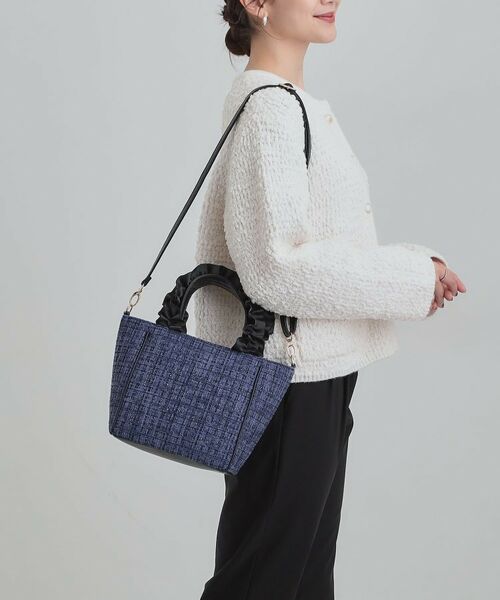 SHOO・LA・RUE / シューラルー トートバッグ | フリルハンドルツイードトートバッグ(ネイビー(094))