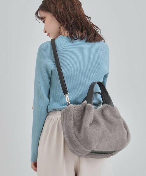 SHOO・LA・RUE / シューラルー トートバッグ | ファー2層2WAYトートバッグ(グレー(012))