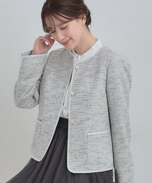SHOO・LA・RUE / シューラルー ノーカラージャケット | 柔らかく軽い ライトツイードジャケット(ホワイト(404))