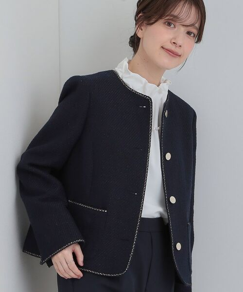 SHOO・LA・RUE/シューラルー 柔らかく軽い ライトツイードジャケット ネイビー(494) 01(S) SHOO・LA・RUE/シューラルー 柔らかく軽い ライトツイードジャケット ネイビー(494) 01(S)