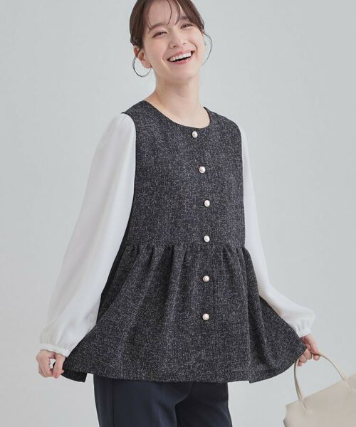 SHOO・LA・RUE / シューラルー シャツ・ブラウス | 時短できちんと見えが叶う フェイクレイヤードブラウス(ネイビー(094))