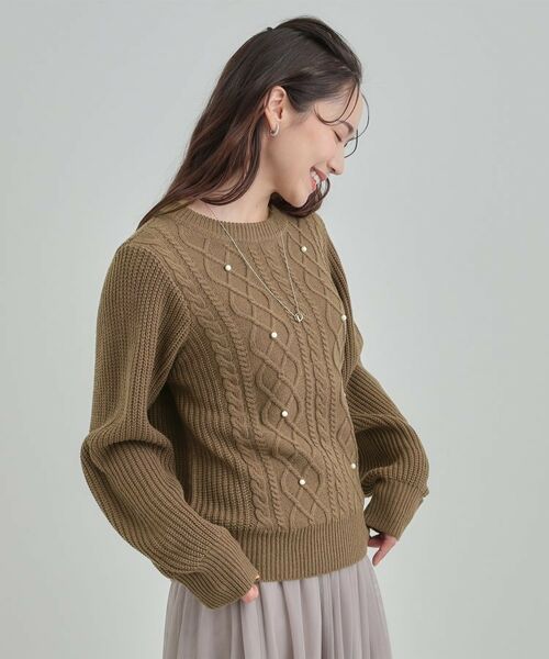 SHOO・LA・RUE / シューラルー ニット・セーター | フェイクパールで上品見え ケーブルパール調ニット | 詳細6