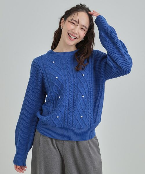 SHOO・LA・RUE / シューラルー ニット・セーター | フェイクパールで上品見え ケーブルパール調ニット | 詳細9