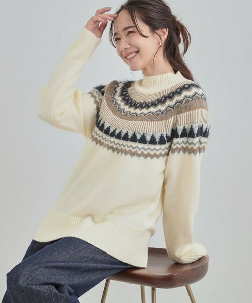 SHOO・LA・RUE / シューラルー ニット・セーター | 配色が大人かわいい フェアアイル柄求心ニット(アイボリー(404))