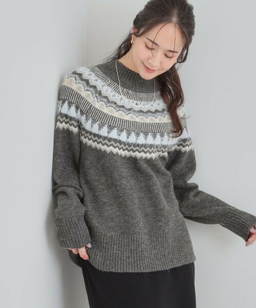 SHOO・LA・RUE / シューラルー ニット・セーター | 配色が大人かわいい フェアアイル柄求心ニット(チャコールグレー(414))