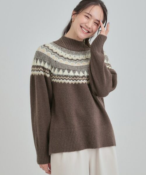 SHOO・LA・RUE / シューラルー ニット・セーター | 配色が大人かわいい フェアアイル柄求心ニット(ブラウン(443))