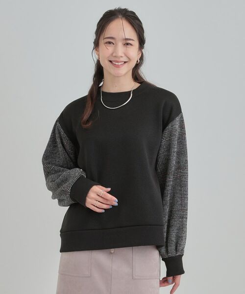 SHOO・LA・RUE / シューラルー スウェット | 【あったか】裏起毛袖チェックトップス | 詳細1