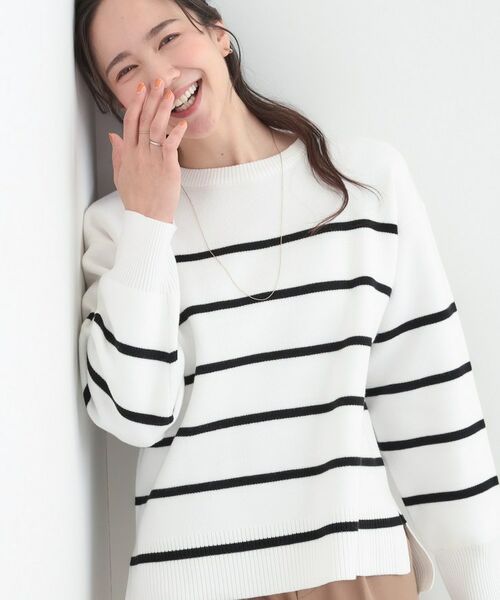 SHOO・LA・RUE / シューラルー ニット・セーター | コットン混で肌当たりがよい スウェットライクニット(オフホワイト(303))