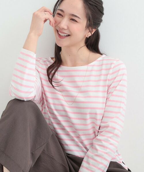 SHOO・LA・RUE / シューラルー Tシャツ | ボートネック ボーダーロンT（ピンク(371)）