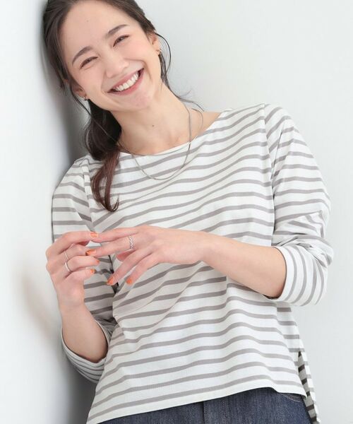 SHOO・LA・RUE / シューラルー Tシャツ | ボートネック ボーダーロンT（ライトグレー(311)）