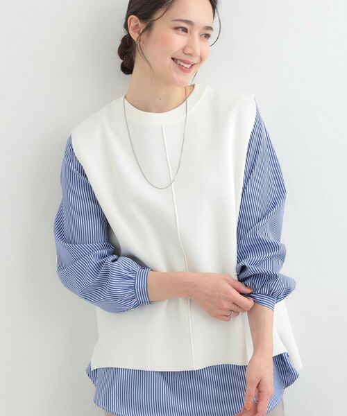 SHOO・LA・RUE / シューラルー ニット・セーター | 【2点セット】軽くてきれい見え ニットベスト＋ブラウスセット（オフホワイト(003)）