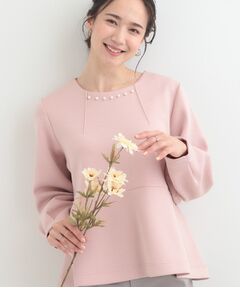 SHOO・LA・RUE / シューラルー カットソー | なめらかタッチダンボール フェイクパール付きペプラムトップス