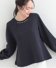 SHOO・LA・RUE / シューラルー カットソー | なめらかタッチダンボール フェイクパール付きペプラムトップス