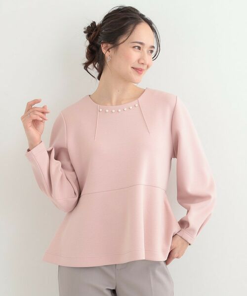 SHOO・LA・RUE / シューラルー カットソー | なめらかタッチダンボール フェイクパール付きペプラムトップス | 詳細9