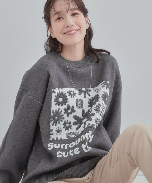 SHOO・LA・RUE / シューラルー ニット・セーター | お花ロゴジャカードニット(チャコールグレー(214))