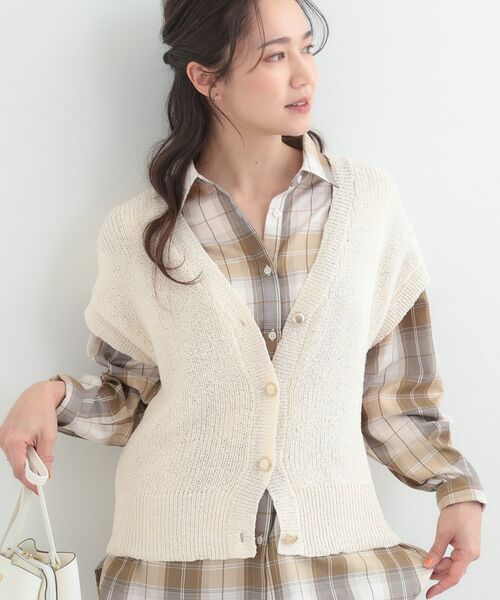 SHOO・LA・RUE / シューラルー ベスト | ざっくり感が大人かわいい 前あきニットベスト（アイボリー(004)）