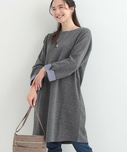 SHOO・LA・RUE / シューラルー チュニック | ラインジャカードAラインチュニックワンピース（チャコールグレー(014)）