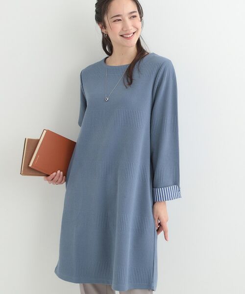 SHOO・LA・RUE / シューラルー チュニック | ラインジャカードAラインチュニックワンピース（ブルー(092)）