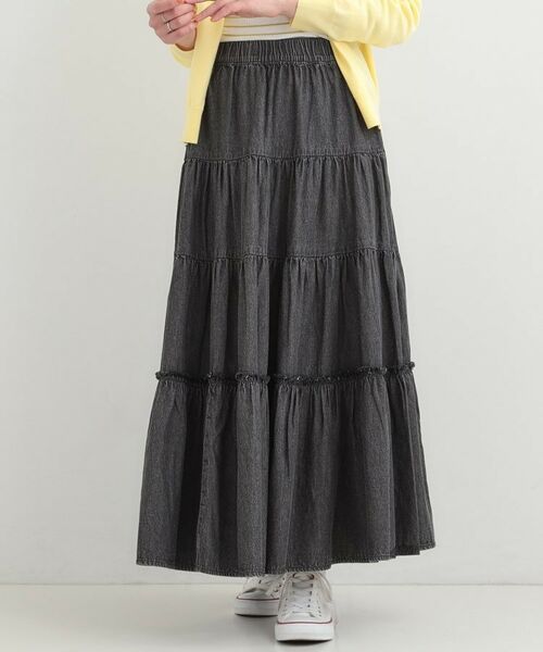SHOO・LA・RUE / シューラルー デニムスカート | 【ライトオンスデニム】ティアードロングスカート（ブラック(019)）