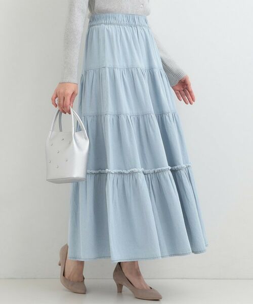 SHOO・LA・RUE / シューラルー デニムスカート | 【ライトオンスデニム】ティアードロングスカート（ブルー(091)）