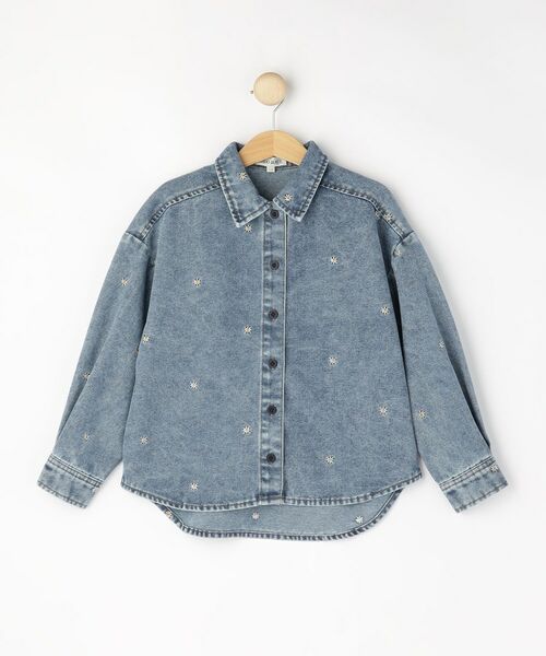 SHOO・LA・RUE / シューラルー シャツ・ブラウス | 【100-150cm】フラワー刺繍デニムシャツ | 詳細1