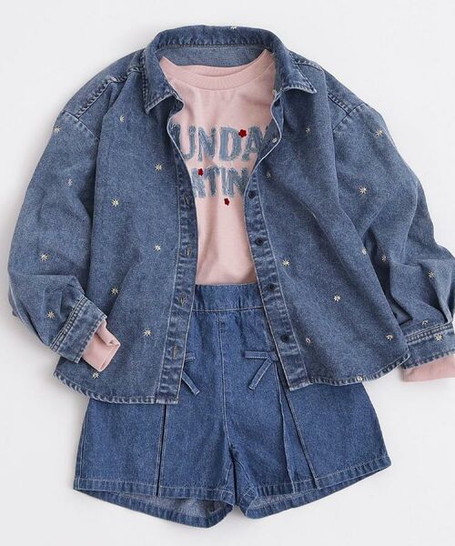 SHOO・LA・RUE / シューラルー シャツ・ブラウス | 【100-150cm】フラワー刺繍デニムシャツ | 詳細7