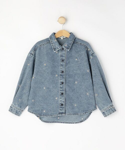 SHOO・LA・RUE / シューラルー シャツ・ブラウス | 【100-150cm】フラワー刺繍デニムシャツ（ブルー(691)）