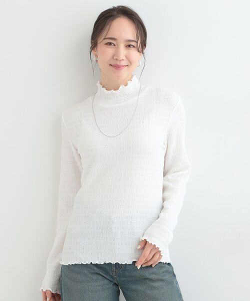 SHOO・LA・RUE / シューラルー カットソー | 【洗濯機可/S-LL】レイヤードスタイルにも ぽこぽこジャカード ハイネックトップス | 詳細1