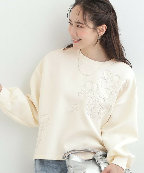 SHOO・LA・RUE / シューラルー カットソー | お花ロープ刺繍ダンボールトップス（オフホワイト(003)）