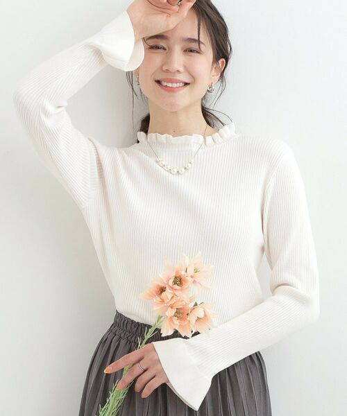 SHOO・LA・RUE / シューラルー ニット・セーター | 【S-LL】ミニフリルで上品に リブニット（オフホワイト(003)）