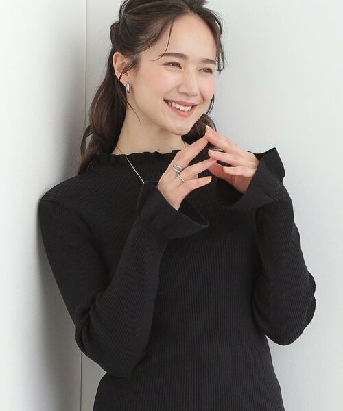 SHOO・LA・RUE / シューラルー ニット・セーター | 【S-LL】ミニフリルで上品に リブニット（ブラック(019)）