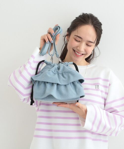 SHOO・LA・RUE / シューラルー ショルダーバッグ | デニム巾着ショルダーバッグ(サックスブルー(090))