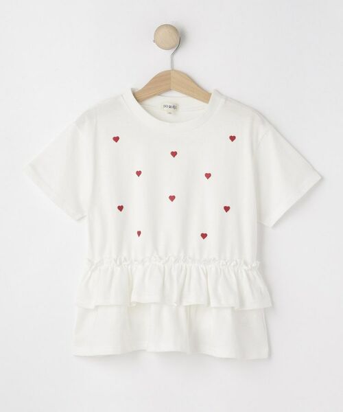 SHOO・LA・RUE / シューラルー Tシャツ | 【100-150cm】裾フリルハート刺繍Tシャツ（ホワイト(001)）