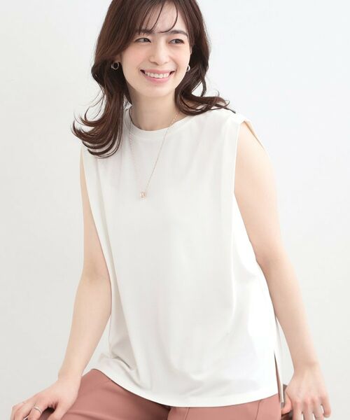 SHOO・LA・RUE / シューラルー カットソー | 【UVカット、接触冷感】とろみタックノースリーブトップス（ホワイト(001)）
