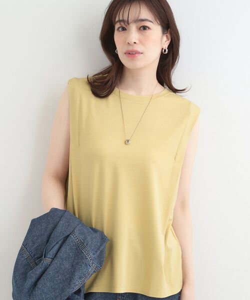 SHOO・LA・RUE / シューラルー カットソー | 【UVカット、接触冷感】とろみタックノースリーブトップス（ライトイエロー(030)）