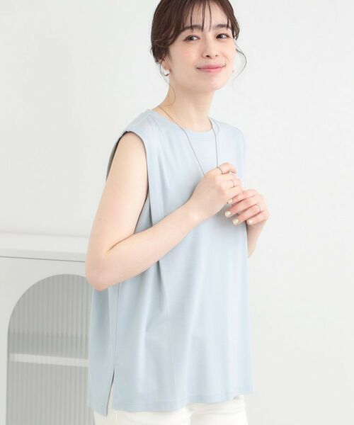 SHOO・LA・RUE / シューラルー カットソー | 【UVカット、接触冷感】とろみタックノースリーブトップス（サックスブルー(090)）
