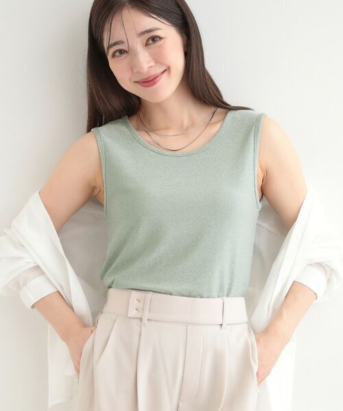 SHOO・LA・RUE / シューラルー キャミソール・チューブトップ | 【前後2WAYネック】ラメタンクトップ（ライトグリーン(020)）
