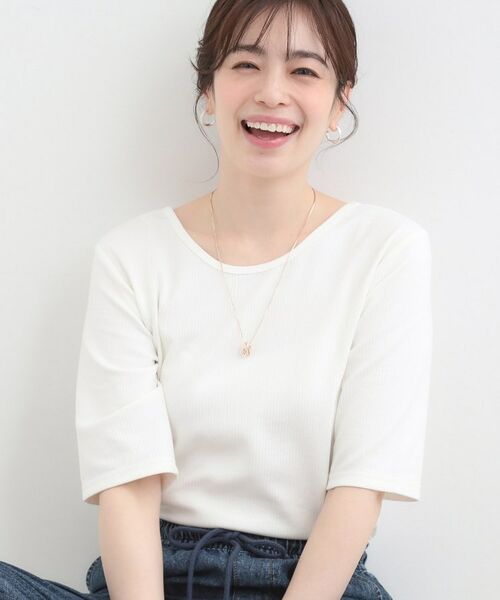 SHOO・LA・RUE / シューラルー カットソー | 【ネックアソート】裏ひんやりテレコ5分袖トップス（ホワイト(201)）