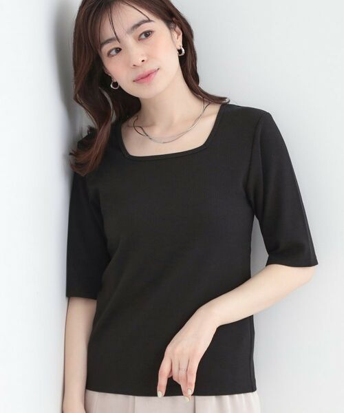 SHOO・LA・RUE / シューラルー カットソー | 【ネックアソート】裏ひんやりテレコ5分袖トップス（ブラック(219)）