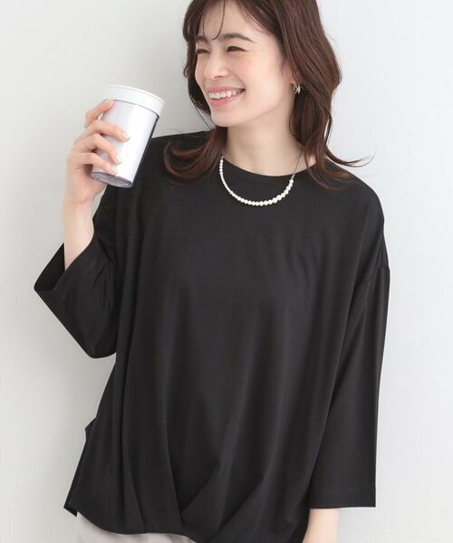 SHOO・LA・RUE / シューラルー カットソー | 【SHOO ICE、UVカット、インしない】とろみフロントタック7分袖ゆるトップス（ブラック(019)）