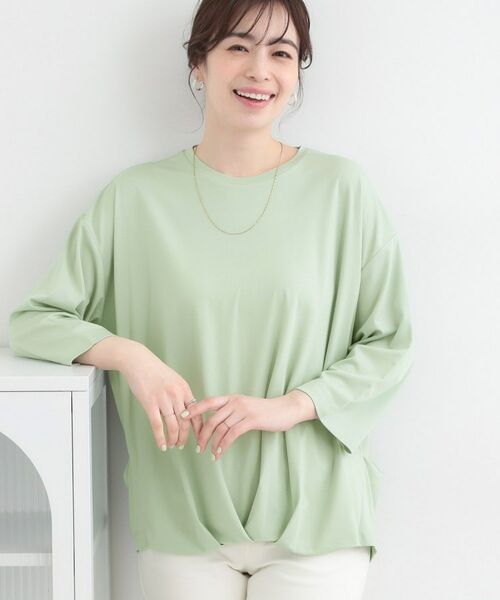 SHOO・LA・RUE / シューラルー カットソー | 【SHOO ICE、UVカット、インしない】とろみフロントタック7分袖ゆるトップス（ライトグリーン(020)）