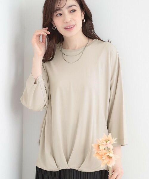 SHOO・LA・RUE / シューラルー カットソー | 【SHOO ICE、UVカット、インしない】とろみフロントタック7分袖ゆるトップス（ライトベージュ(051)）